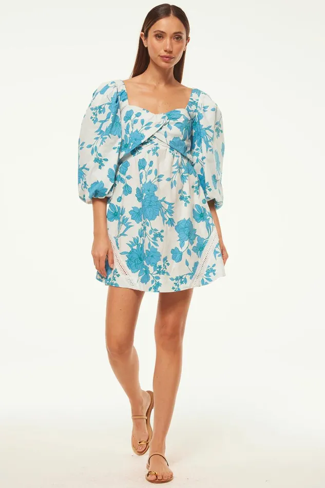 Women MISA Los Angeles Dresses GIADA DRESS Turquoise Flora Poplin