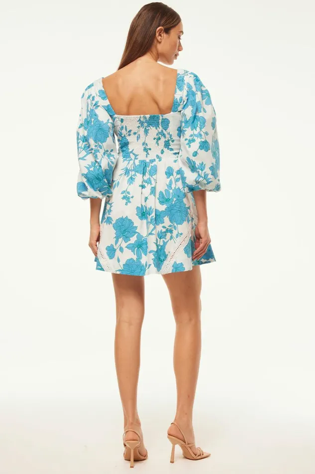 Women MISA Los Angeles Dresses GIADA DRESS Turquoise Flora Poplin