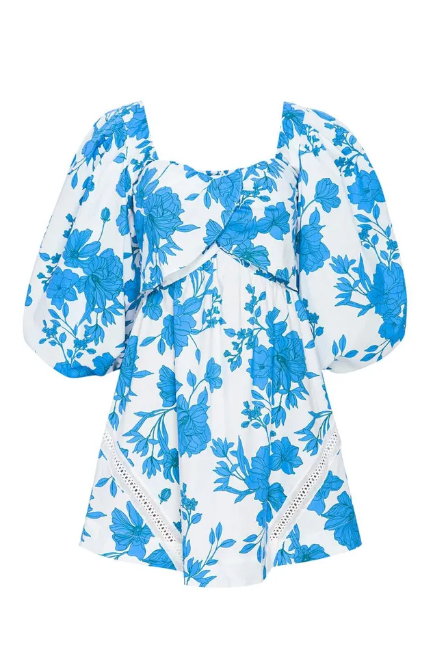 Women MISA Los Angeles Dresses GIADA DRESS Turquoise Flora Poplin