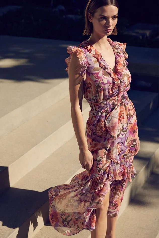 Women MISA Los Angeles Dresses KIDADA DRESS Sunset Blooms