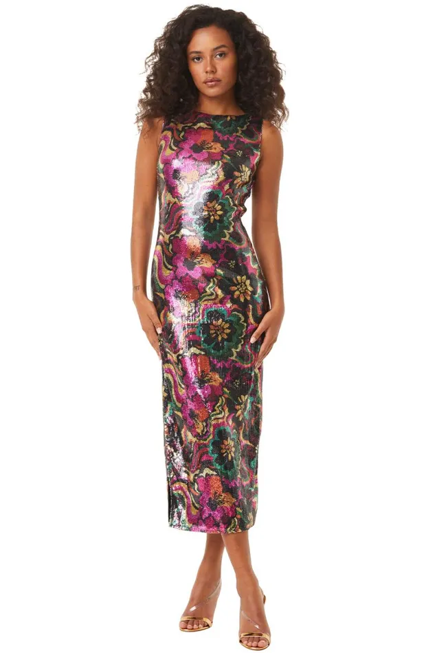 Women MISA Los Angeles Dresses NAKIA DRESS Flora Groove Sequin