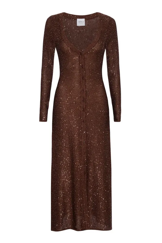 Women MISA Los Angeles Dresses RAFAEL CARDIGAN Chocolate Shimmer