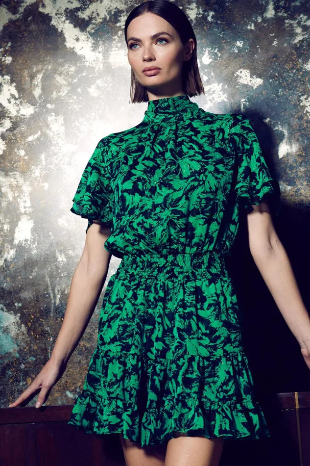 Women MISA Los Angeles Dresses SAFFIE DRESS Emerald Abstract