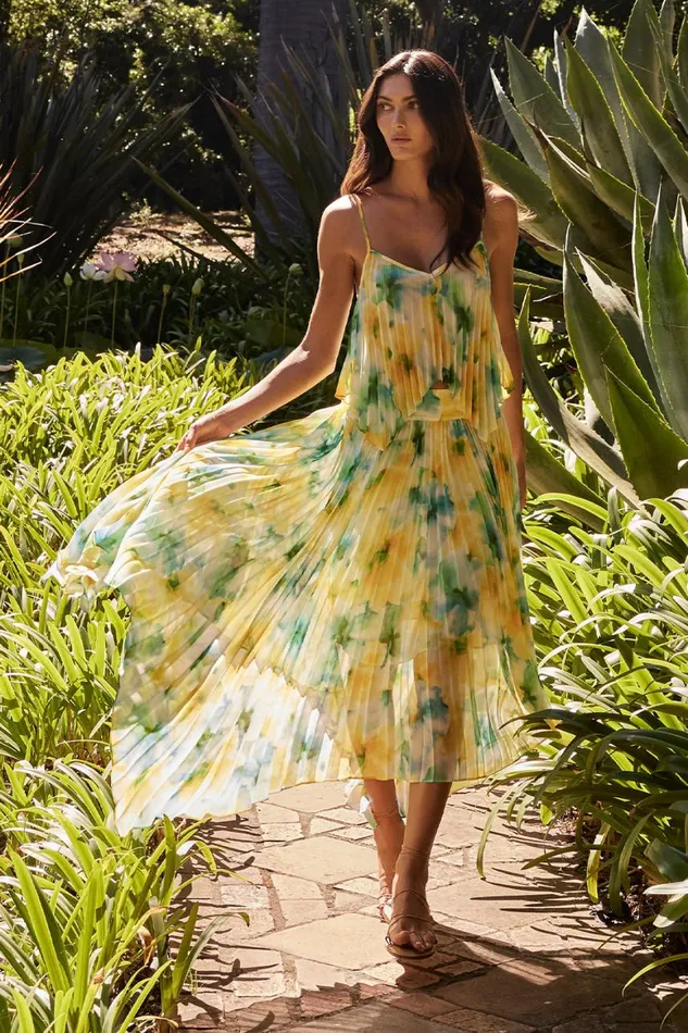 Women MISA Los Angeles Skirts and Shorts AVRA SKIRT Citron Watercolor