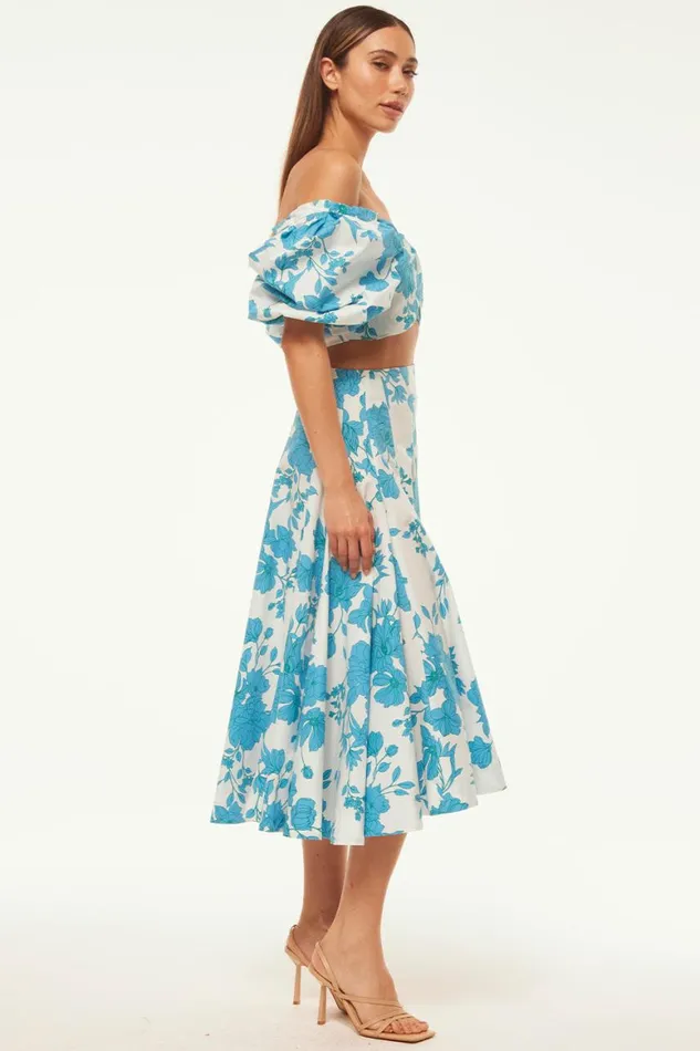 Women MISA Los Angeles Skirts and Shorts EMMA SKIRT Turquoise Flora Poplin