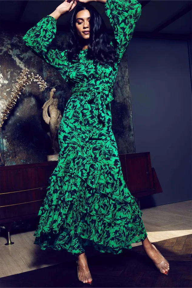 Women MISA Los Angeles Skirts and Shorts VERONIQUE SKIRT Emerald Abstract