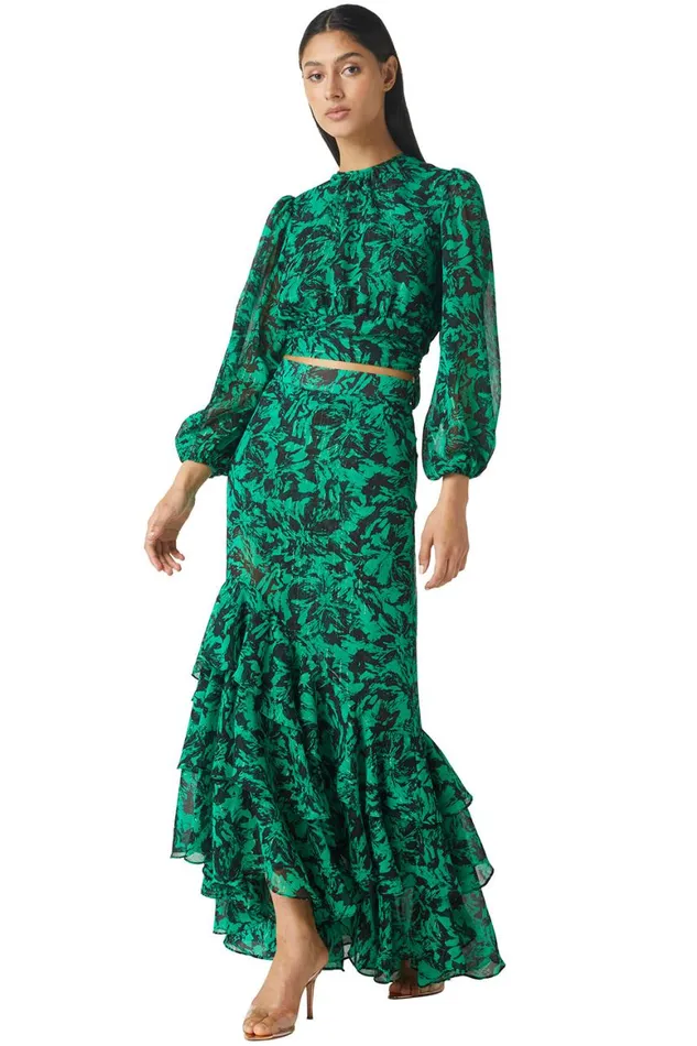 Women MISA Los Angeles Skirts and Shorts VERONIQUE SKIRT Emerald Abstract