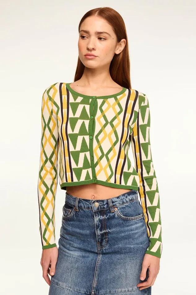 Women MISA Los Angeles Tops BATISTA CARDIGAN Limoncello Geo Jacquard