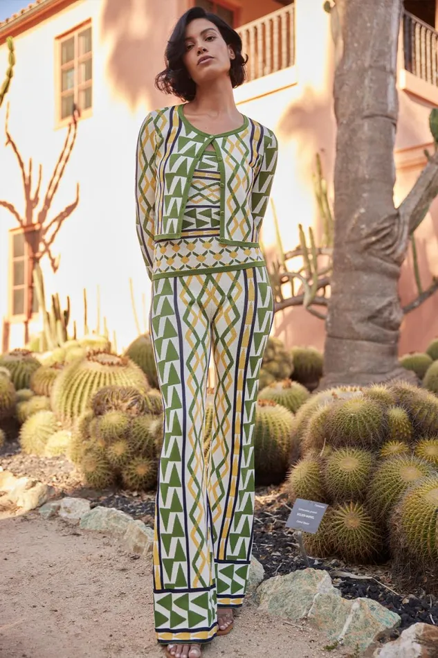 Women MISA Los Angeles Tops BATISTA CARDIGAN Limoncello Geo Jacquard