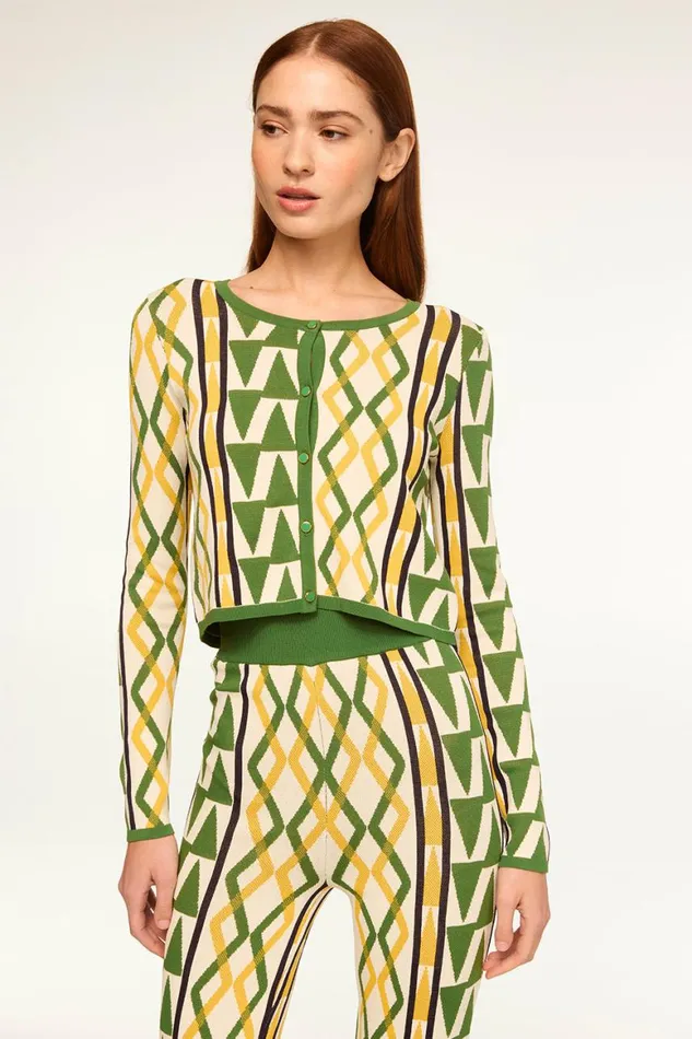 Women MISA Los Angeles Tops BATISTA CARDIGAN Limoncello Geo Jacquard
