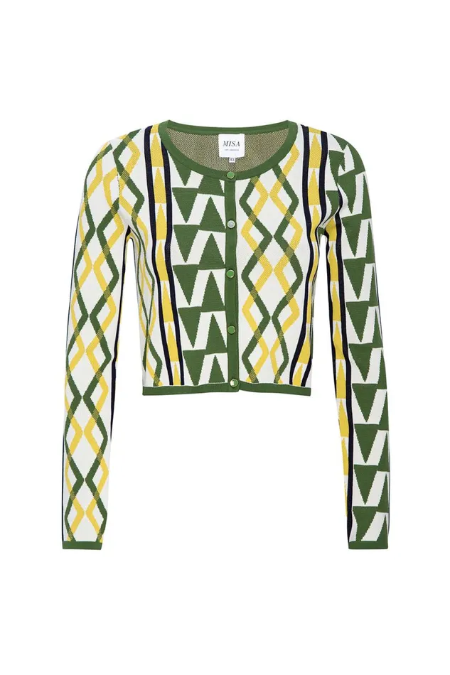 Women MISA Los Angeles Tops BATISTA CARDIGAN Limoncello Geo Jacquard