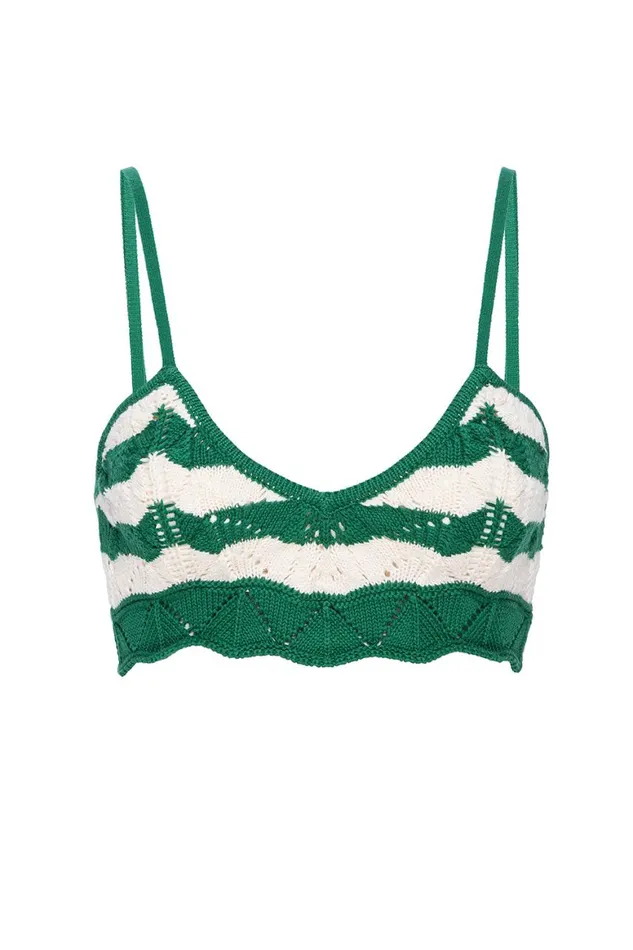 Women MISA Los Angeles Tops EIDA BRALETTE Emerald Stripe