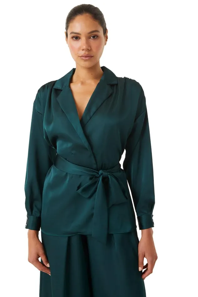 Women MISA Los Angeles Tops FARAH JACKET Emerald Satin