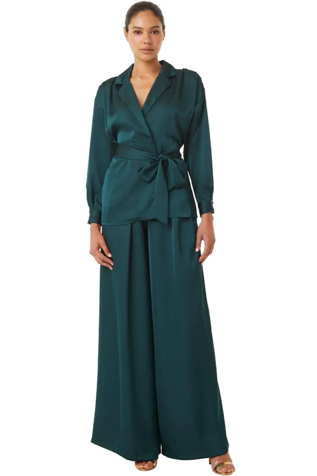 Women MISA Los Angeles Tops FARAH JACKET Emerald Satin