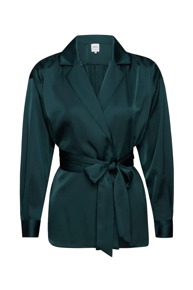Women MISA Los Angeles Tops FARAH JACKET Emerald Satin