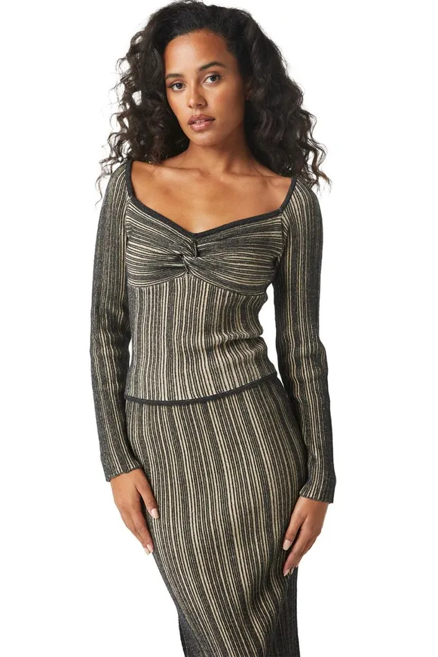 Women MISA Los Angeles Tops KAREN TOP Blackskinny Latte