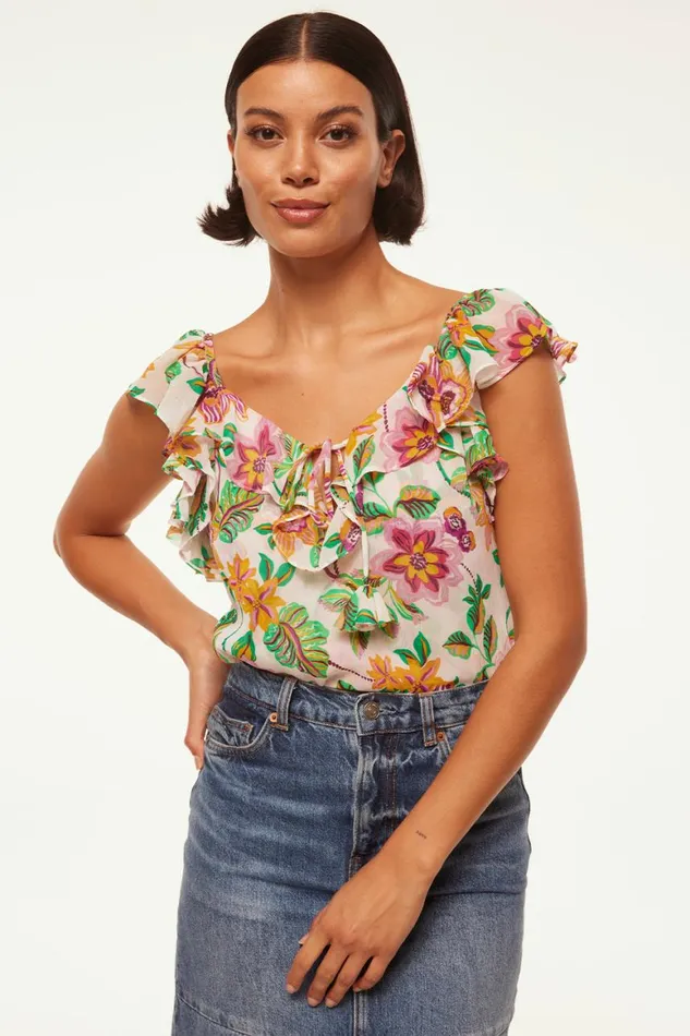 Women MISA Los Angeles Tops LUCA TOP Flora Exotica Chiffon