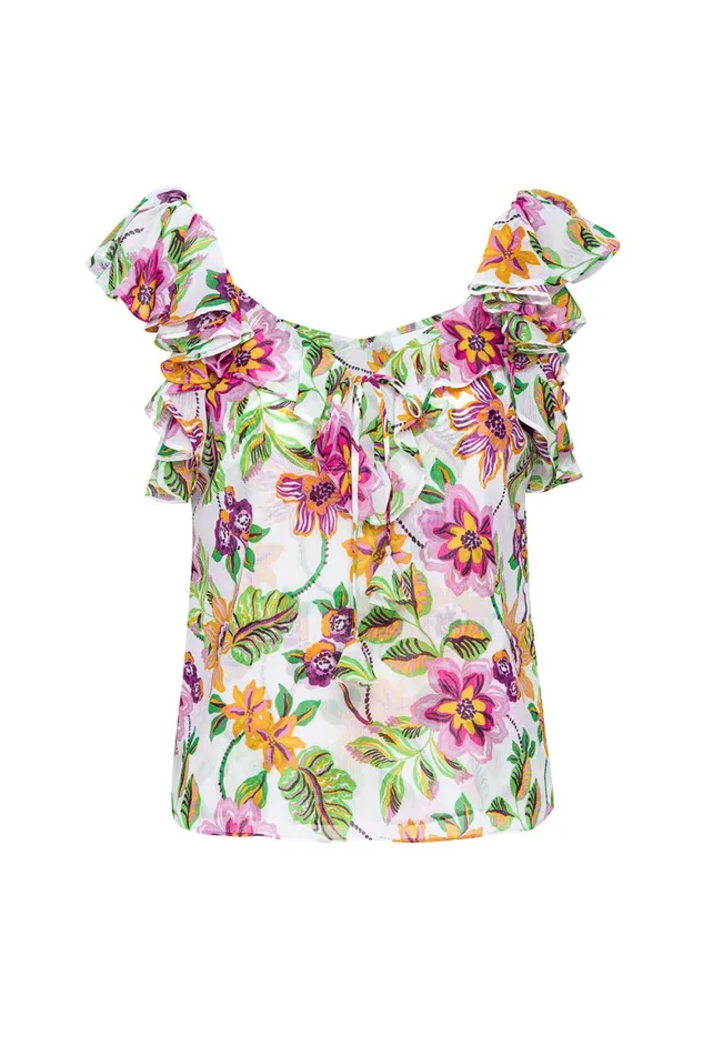 Women MISA Los Angeles Tops LUCA TOP Flora Exotica Chiffon
