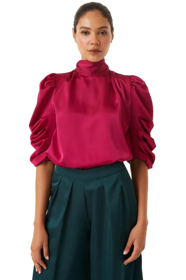 Women MISA Los Angeles Tops LUELLA TOP Black Satin