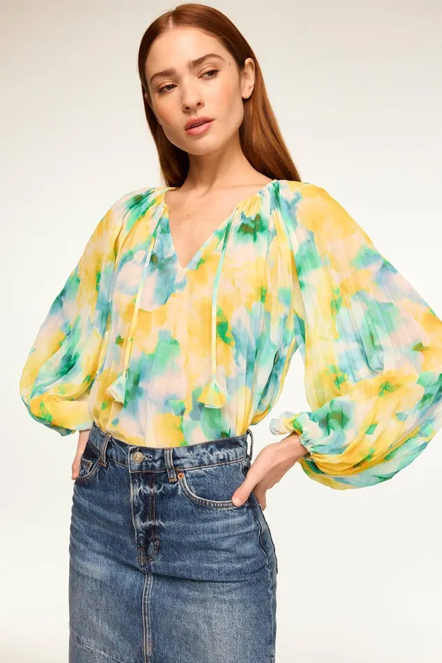 Women MISA Los Angeles Tops RINA TOP Citron Watercolor