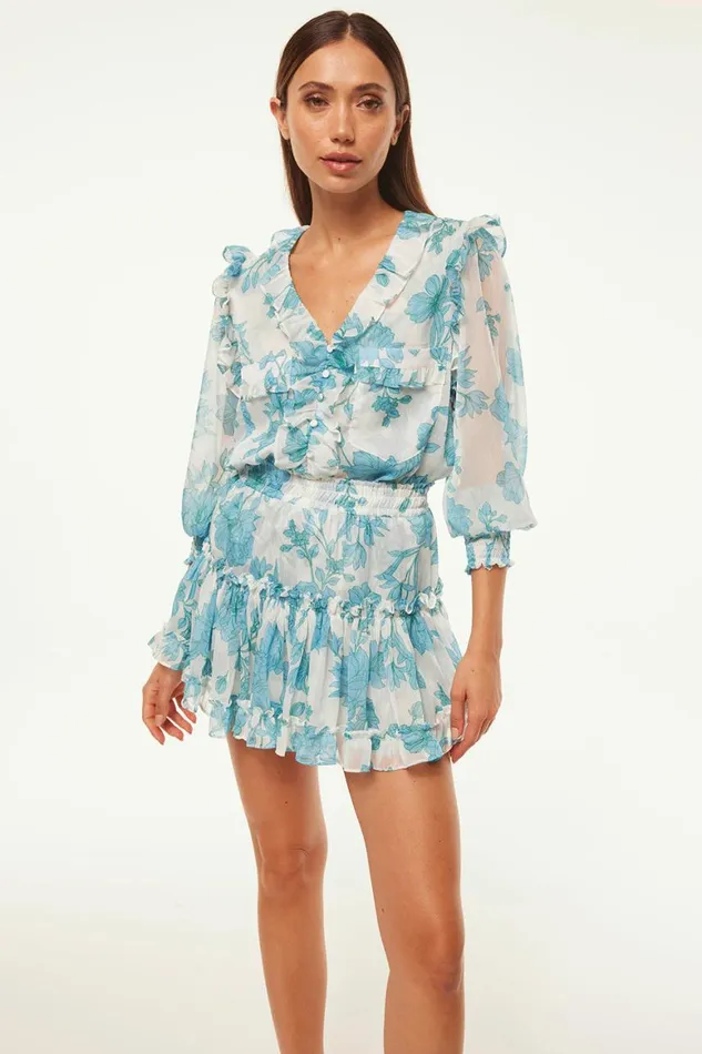 Women MISA Los Angeles Tops SACHA TOP Turquoise Flora Chiffon