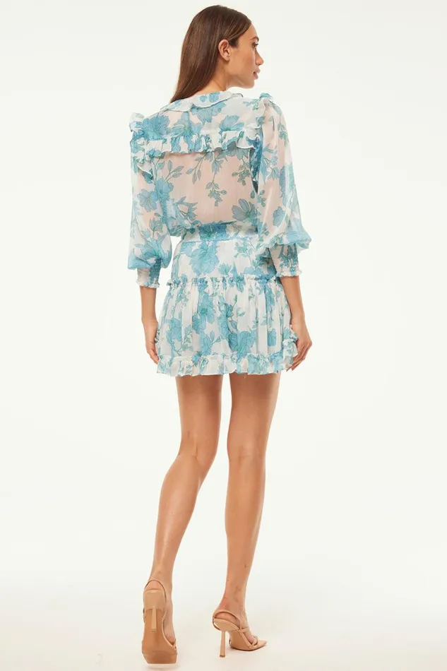 Women MISA Los Angeles Tops SACHA TOP Turquoise Flora Chiffon