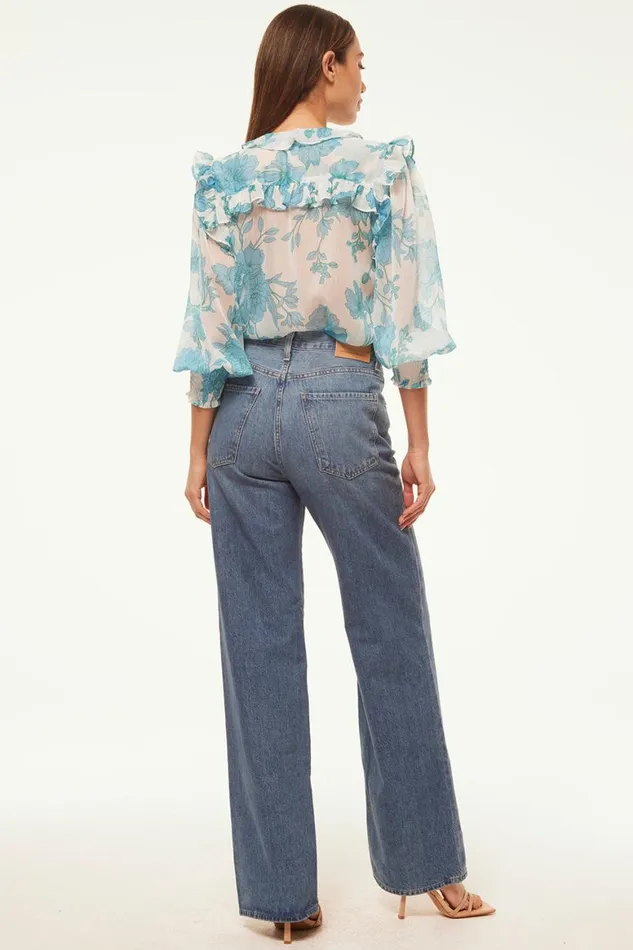 Women MISA Los Angeles Tops SACHA TOP Turquoise Flora Chiffon