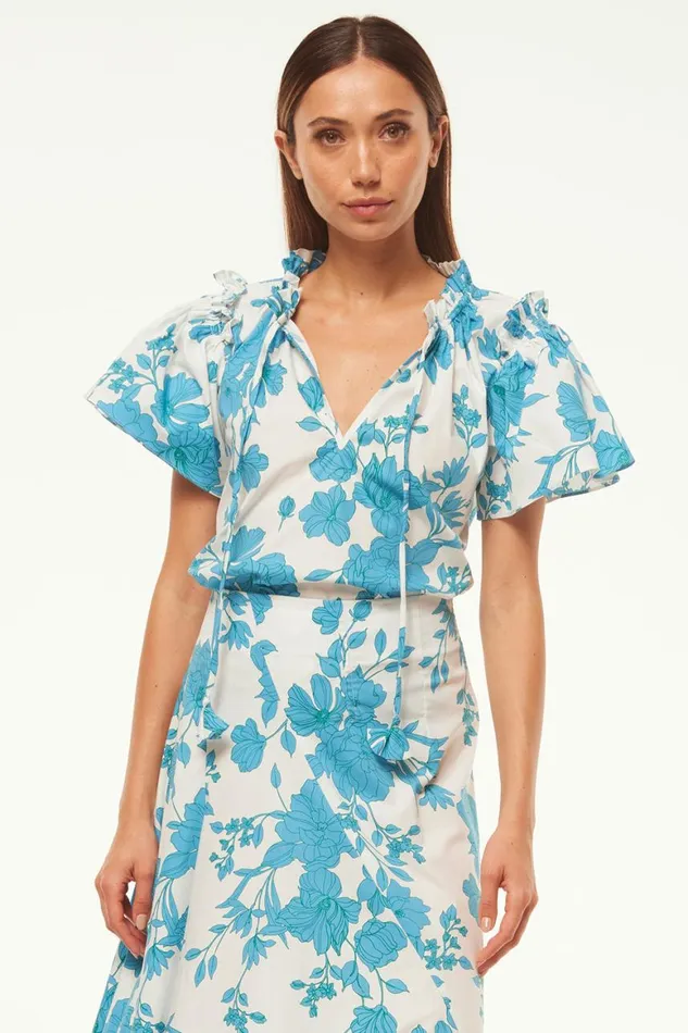 Women MISA Los Angeles Tops SUPARNA TOP Turquoise Flora Poplin