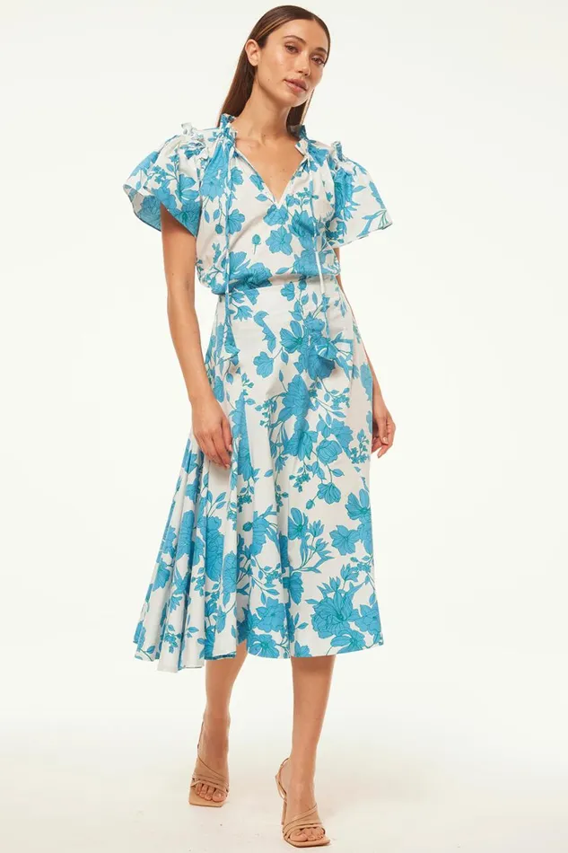 Women MISA Los Angeles Tops SUPARNA TOP Turquoise Flora Poplin