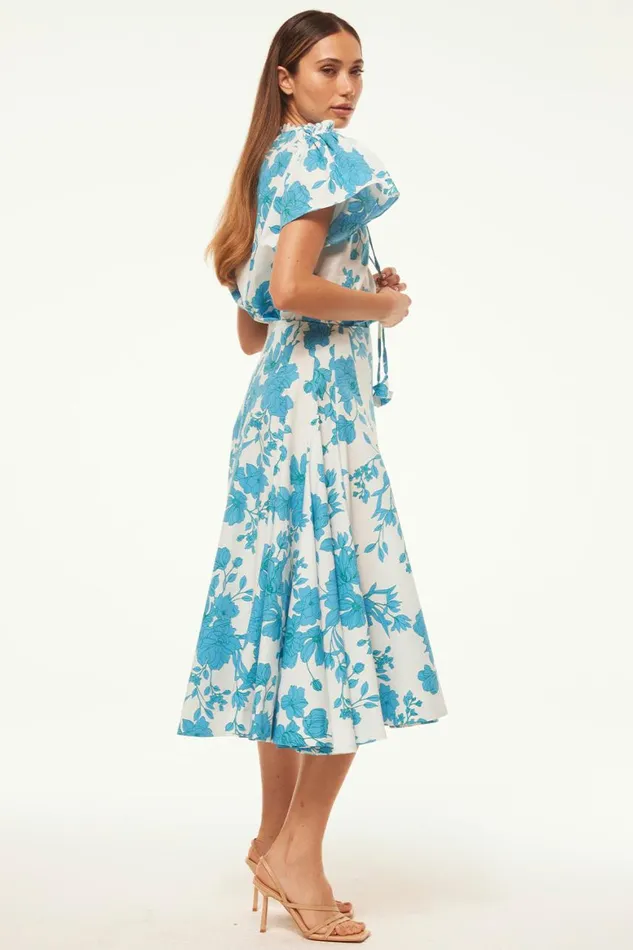 Women MISA Los Angeles Tops SUPARNA TOP Turquoise Flora Poplin