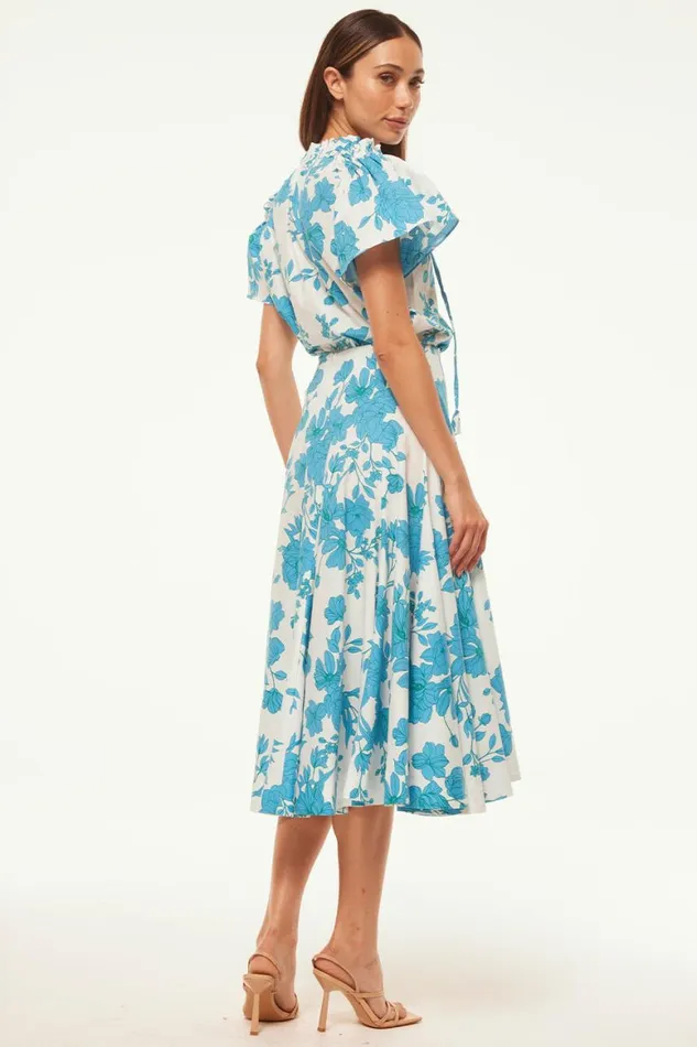 Women MISA Los Angeles Tops SUPARNA TOP Turquoise Flora Poplin
