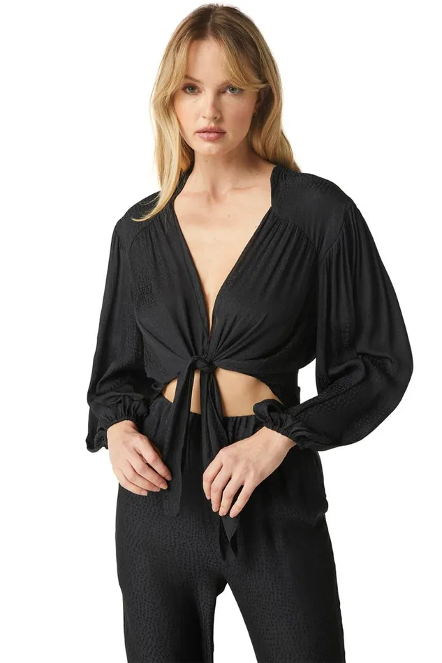 Women MISA Los Angeles Tops SYLVIA TOP Black Dot Jacquard