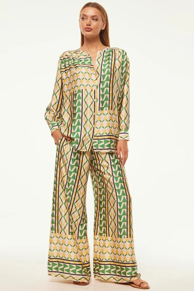 Women MISA Los Angeles Tops TEODORA TOP Limoncello Geo Satin