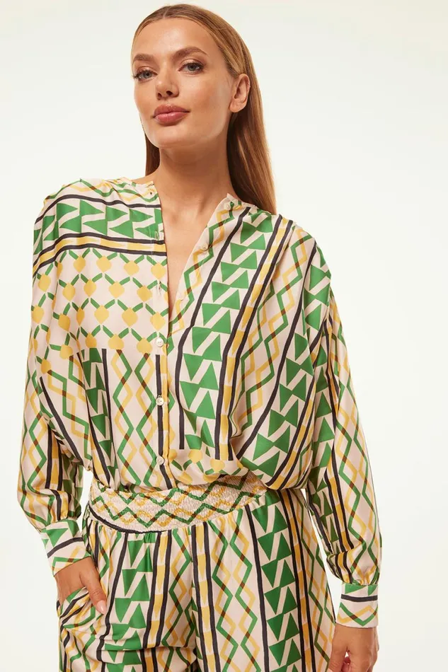Women MISA Los Angeles Tops TEODORA TOP Limoncello Geo Satin