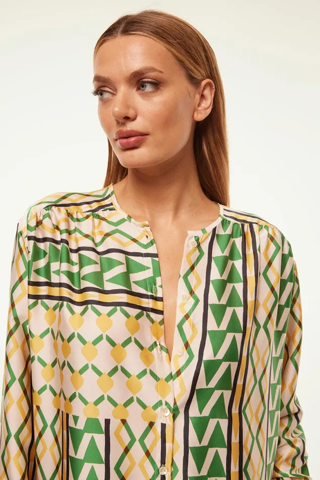 Women MISA Los Angeles Tops TEODORA TOP Limoncello Geo Satin