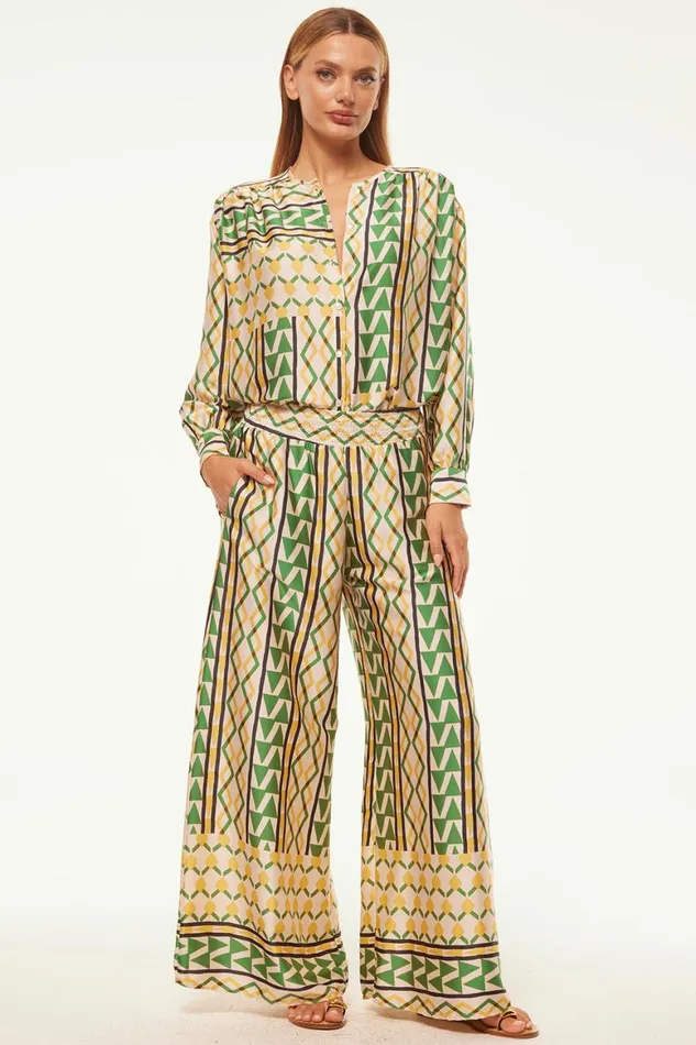 Women MISA Los Angeles Tops TEODORA TOP Limoncello Geo Satin