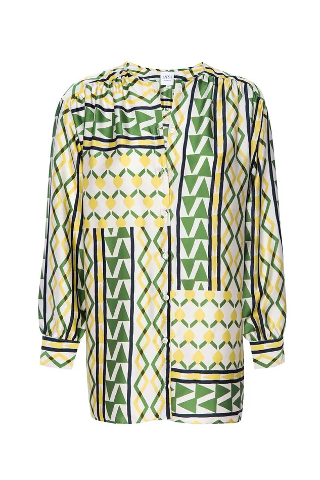 Women MISA Los Angeles Tops TEODORA TOP Limoncello Geo Satin