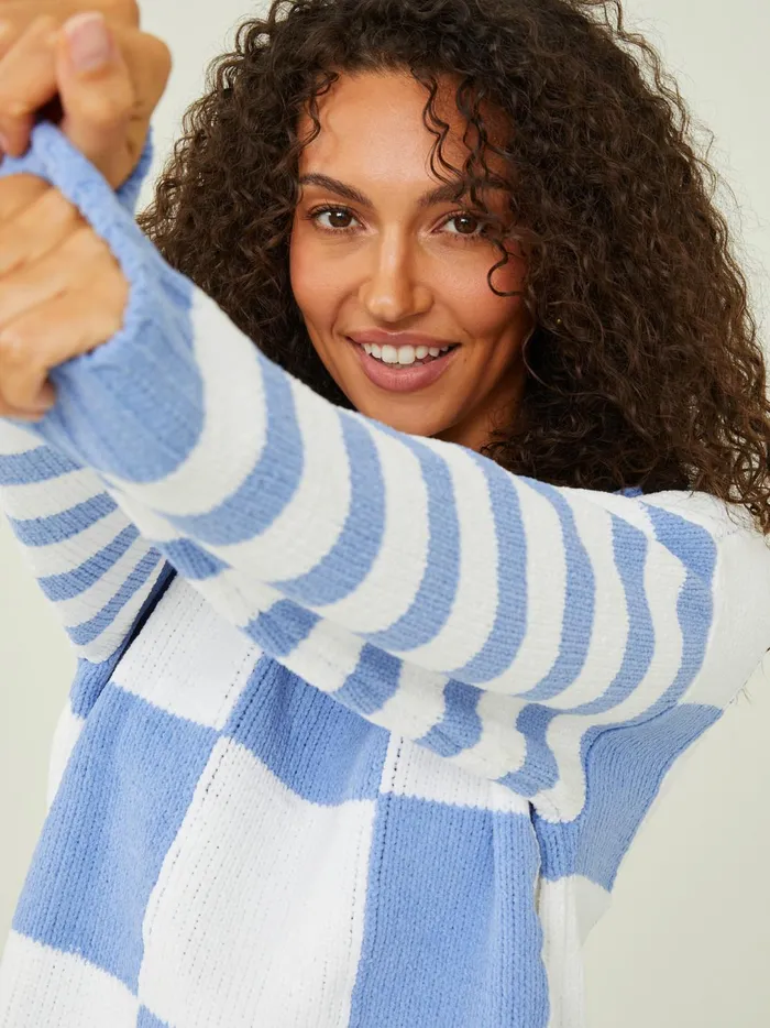 Women Nadia Checkered Sweater Bluemulti Altar039d State Sweaters