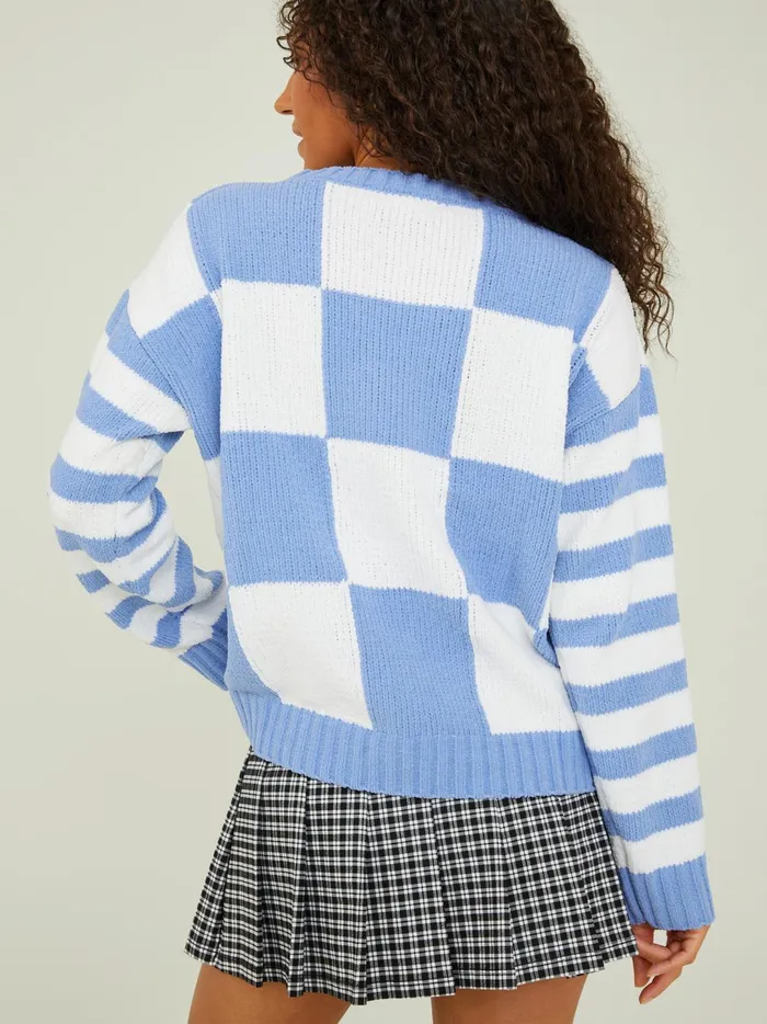 Women Nadia Checkered Sweater Bluemulti Altar039d State Sweaters