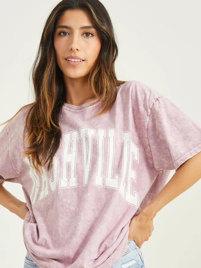 Women Nashville Acid Wash Graphic Tee Elderberry Altar039d State Graphics