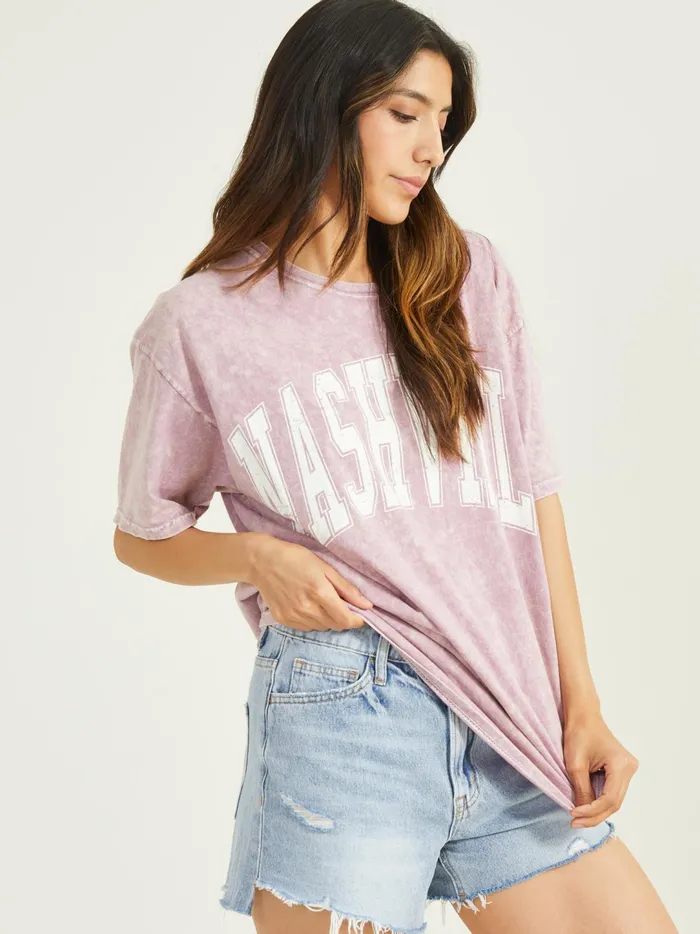 Women Nashville Acid Wash Graphic Tee Elderberry Altar039d State Graphics