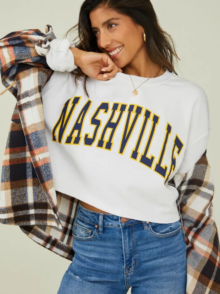 Women Nashville Cropped Fleece Sweatshirt Antiquewhite Altar039d State Graphics