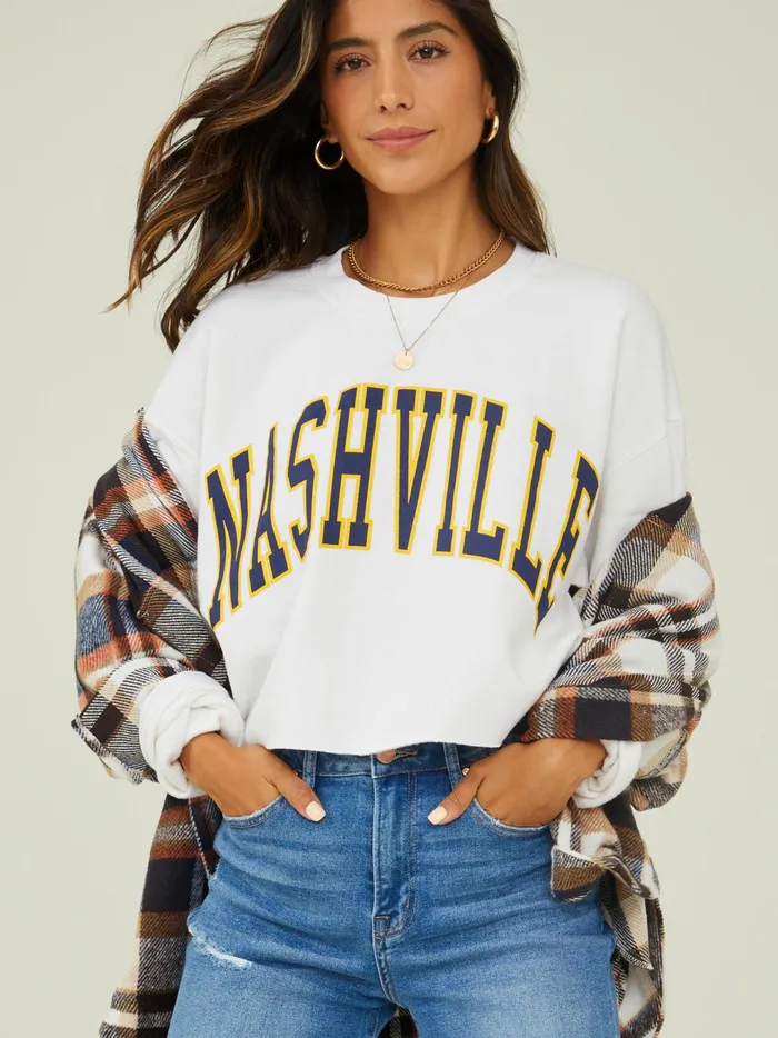 Women Nashville Cropped Fleece Sweatshirt Antiquewhite Altar039d State Graphics