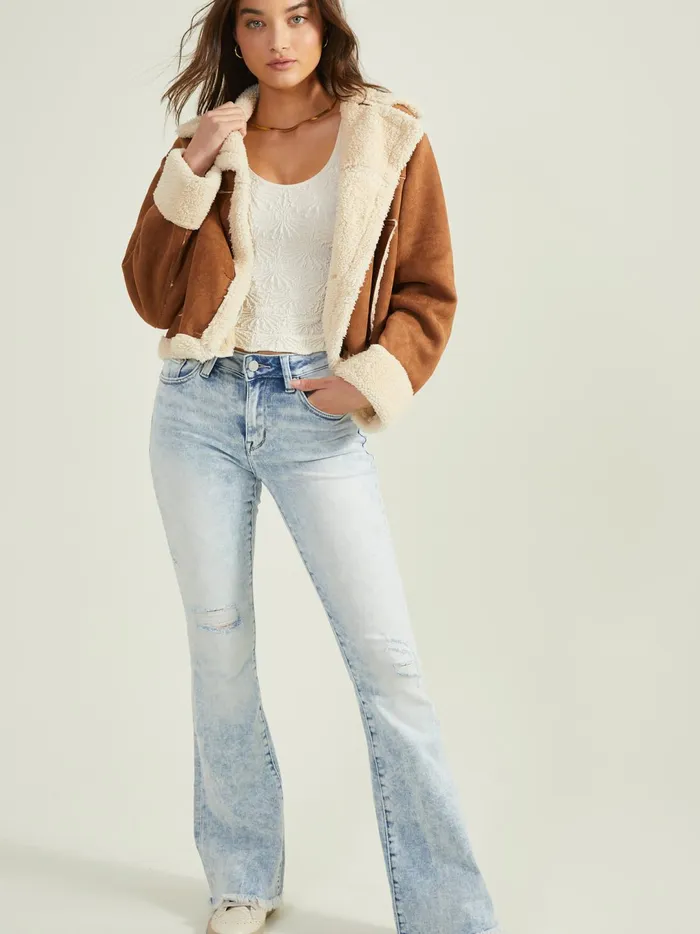 Women Navy Suede Fur Trim Jacket Brown Altar039d State Jackets