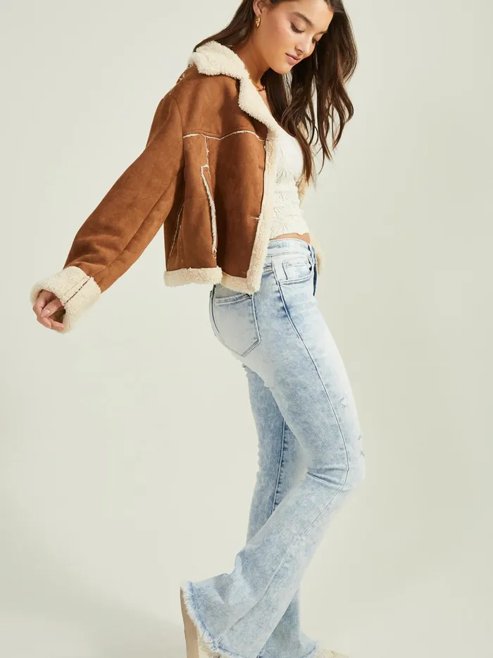 Women Navy Suede Fur Trim Jacket Brown Altar039d State Jackets