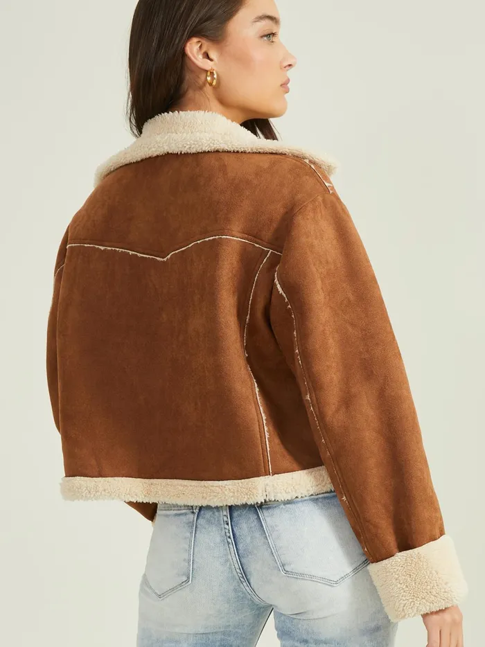 Women Navy Suede Fur Trim Jacket Brown Altar039d State Jackets