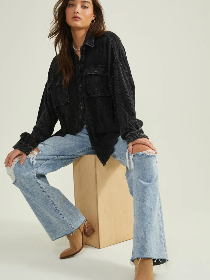 Women Neva Thermal Button Down Top Black Altar039d State Blouses