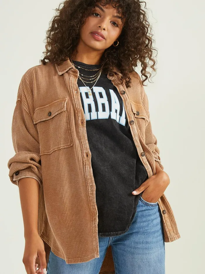 Women Neva Thermal Button Down Top Brown Altar039d State Blouses