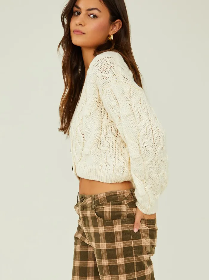 Women Palmer Cable Cropped Cardigan Ivory Altar039d State Sweaters