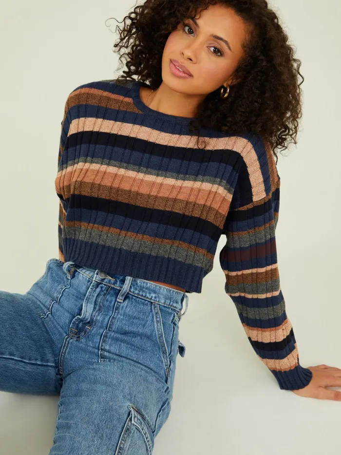 Women Parker Cropped Stripe Sweater Bluemulti Altar039d State Sweaters
